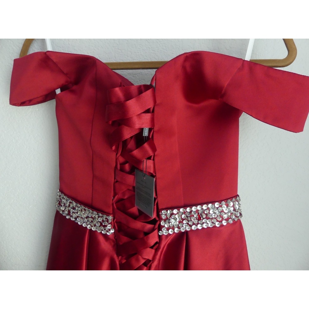 Corset Back Satin Party Dress Size 4 Prom Formal Rhinestone Off Shoulder NWT - Picture 5 of 8